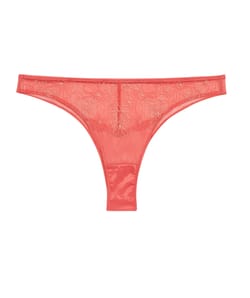 Tanga en mesh brodé fleuri rose;