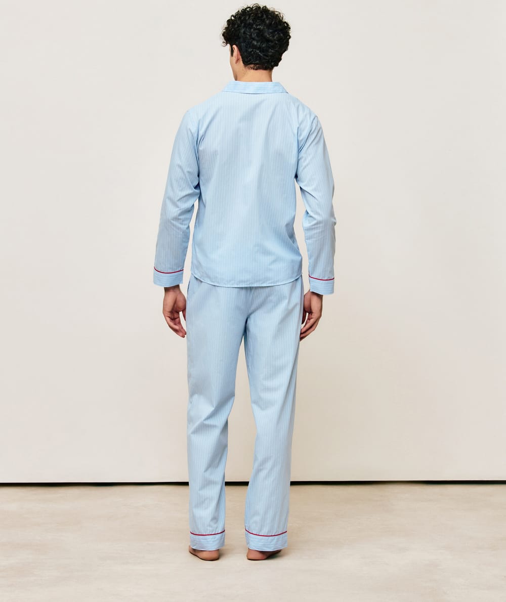 Pantalon en coton &agrave; rayures;