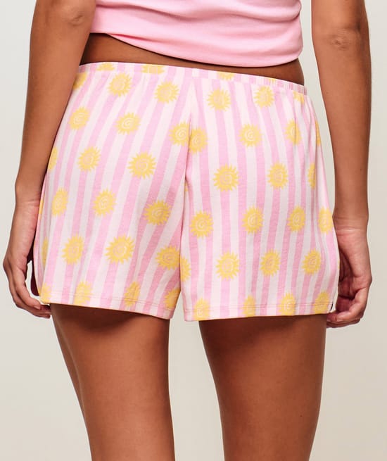 Striped ribbed jersey shorts with sun prints;