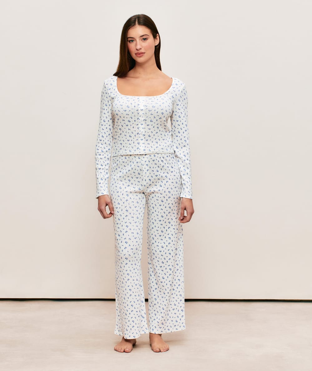 Pointelle top with flower pattern;