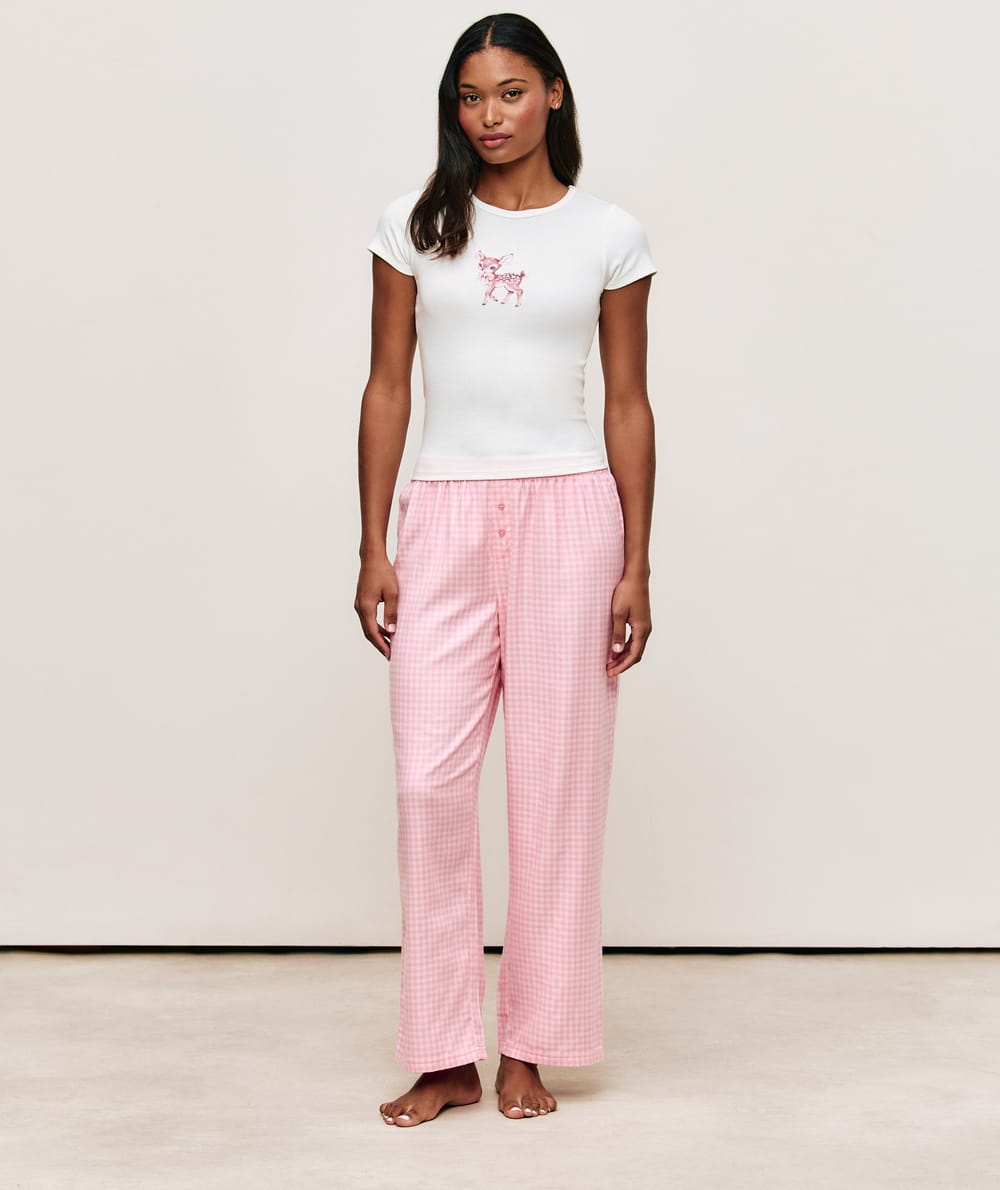 Gingham jersey trousers;