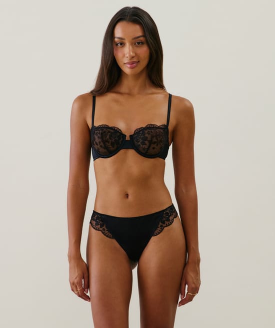 Embroidered balconette bra;