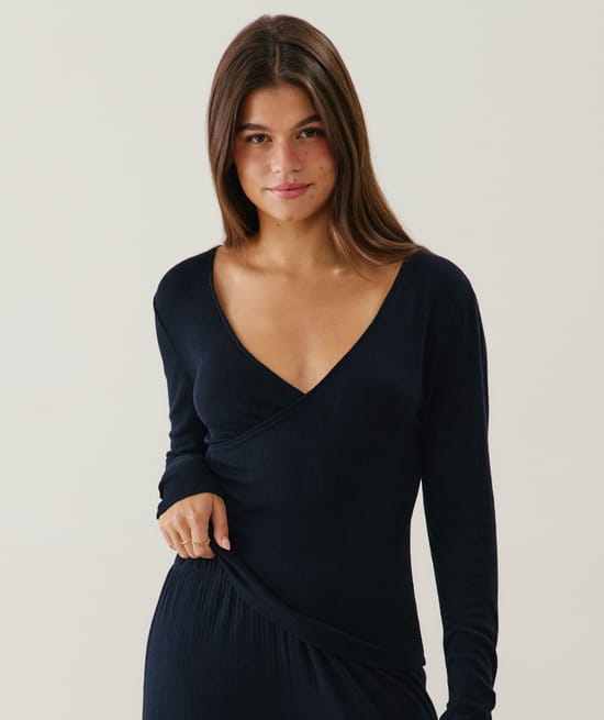 Wrap pointelle t-shirt;