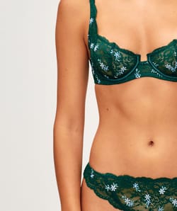 Lace thong with floral embroidery;