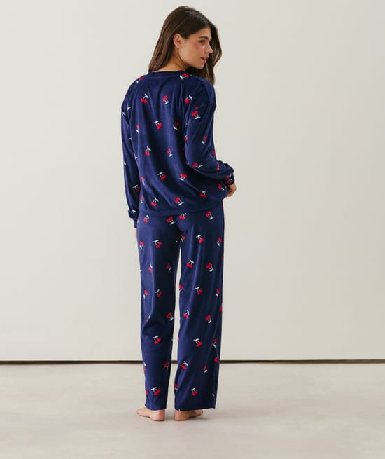 Cherry print velour pyjama set;