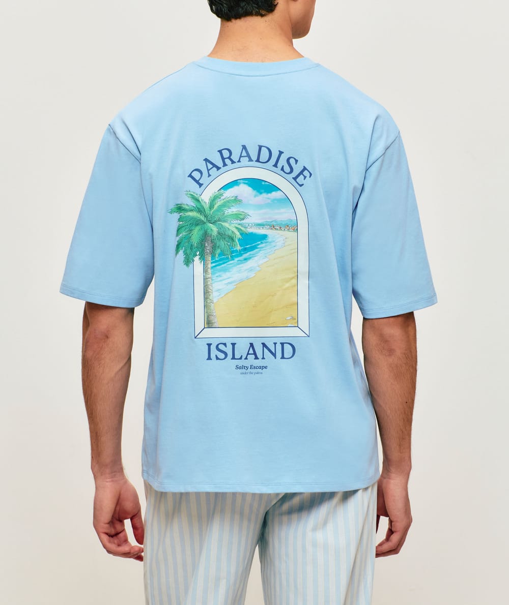 Geprinte katoenen T-shirt 'Paradise Island';