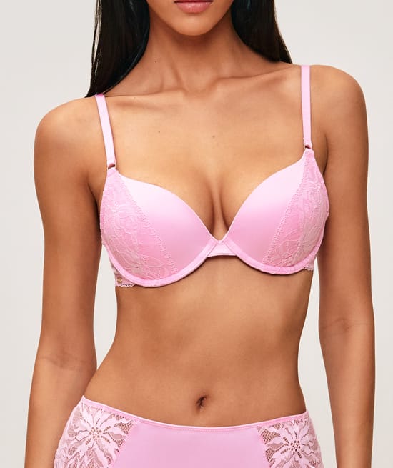 Soutien-gorge ultra push-up en satin avec dentelle;
