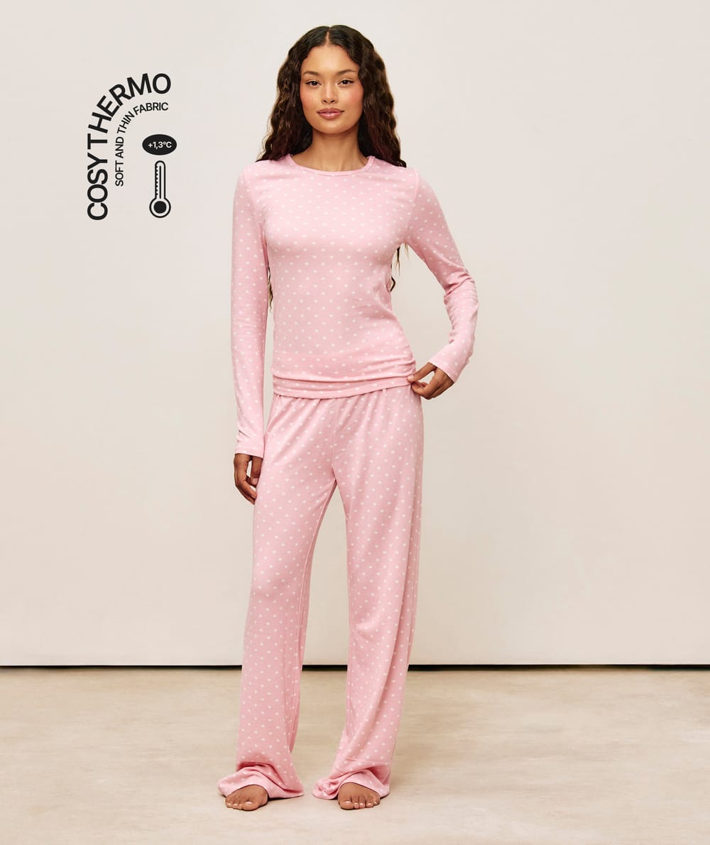 Pantalon en maille thermique motifs coeurs;