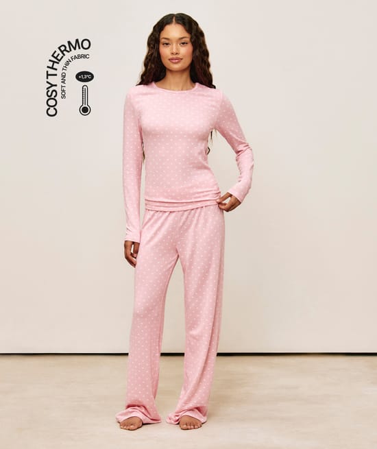 Pantalon en maille thermique motifs coeurs;