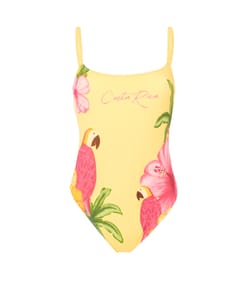 tropical printed one-piece swimsuit;