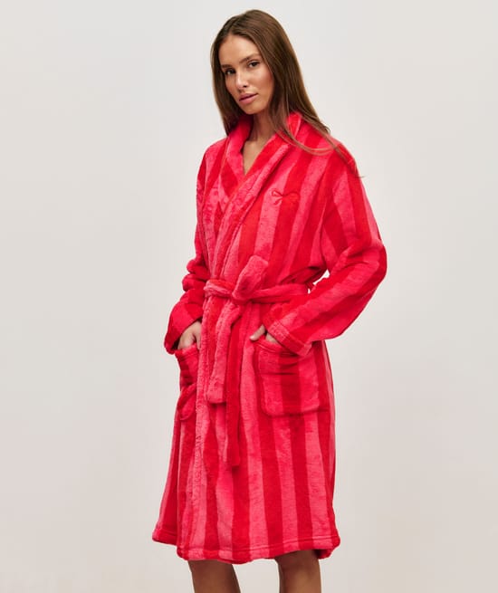 Striped dressing gown with embroidery;