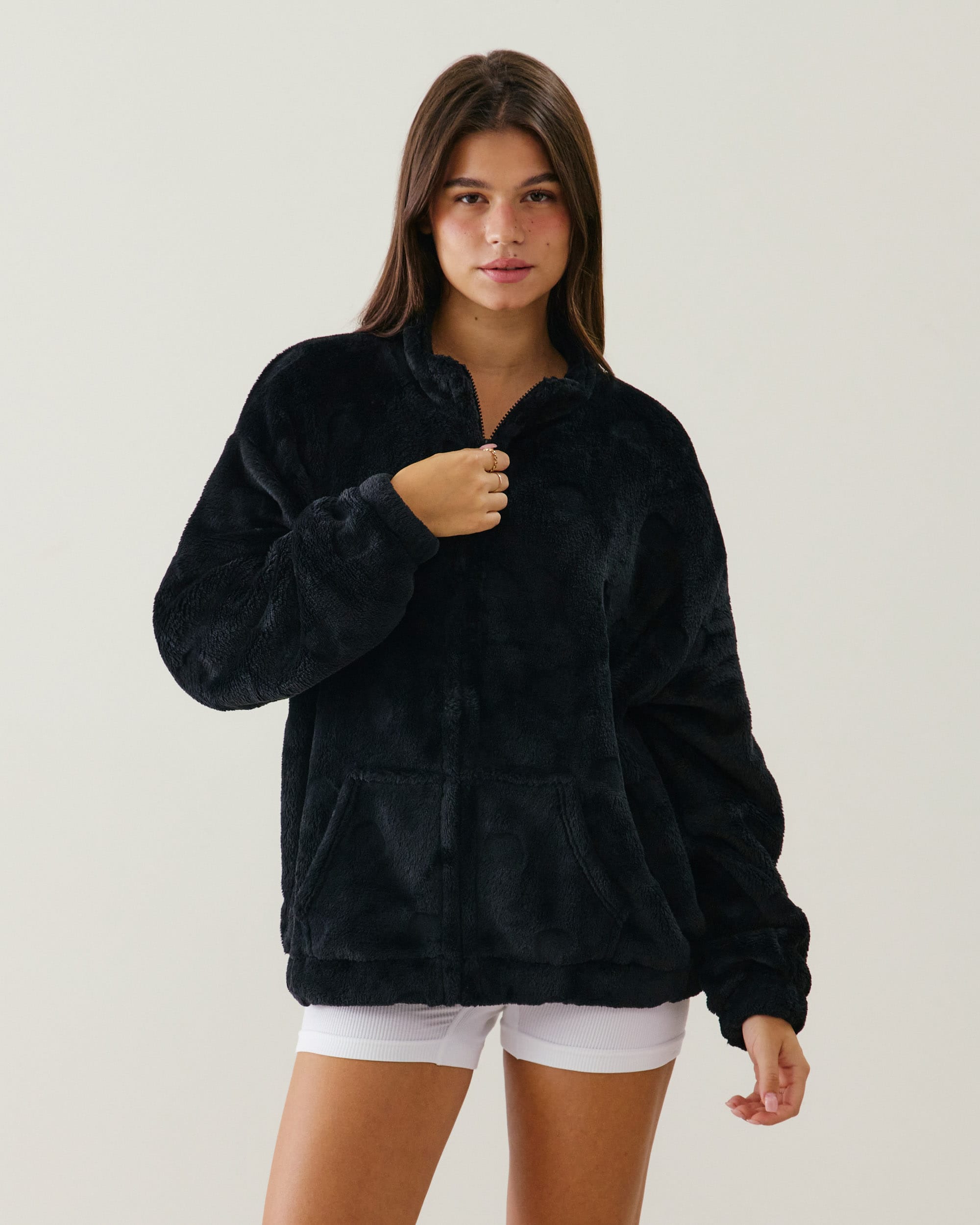 Fleece jacket with heart pattern - black - Undiz