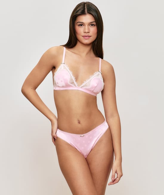 Satin and polka dot lace triangle bra;