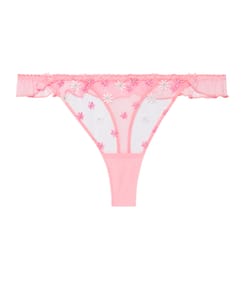 String with embroidered floral patterns;