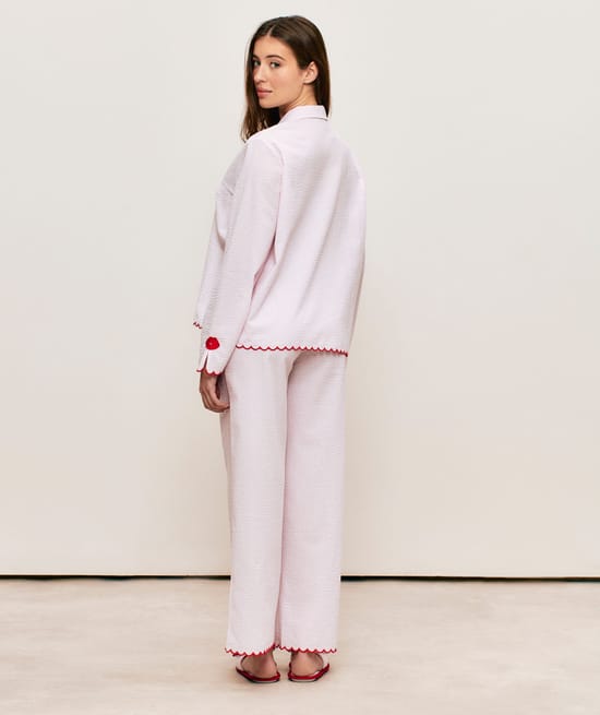 Pantalon droit en coton &agrave; rayures;