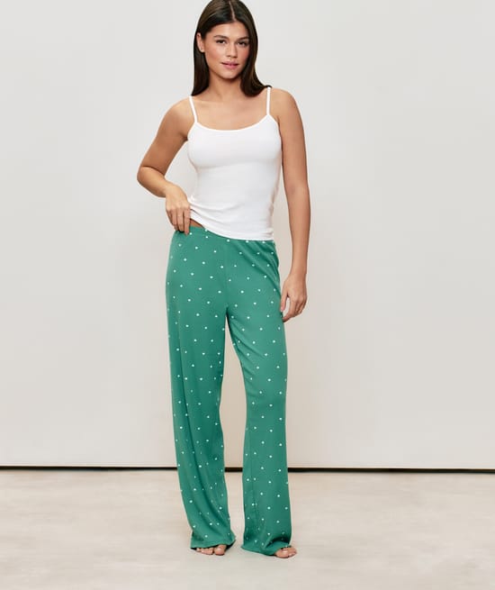 Heart print jersey trousers;