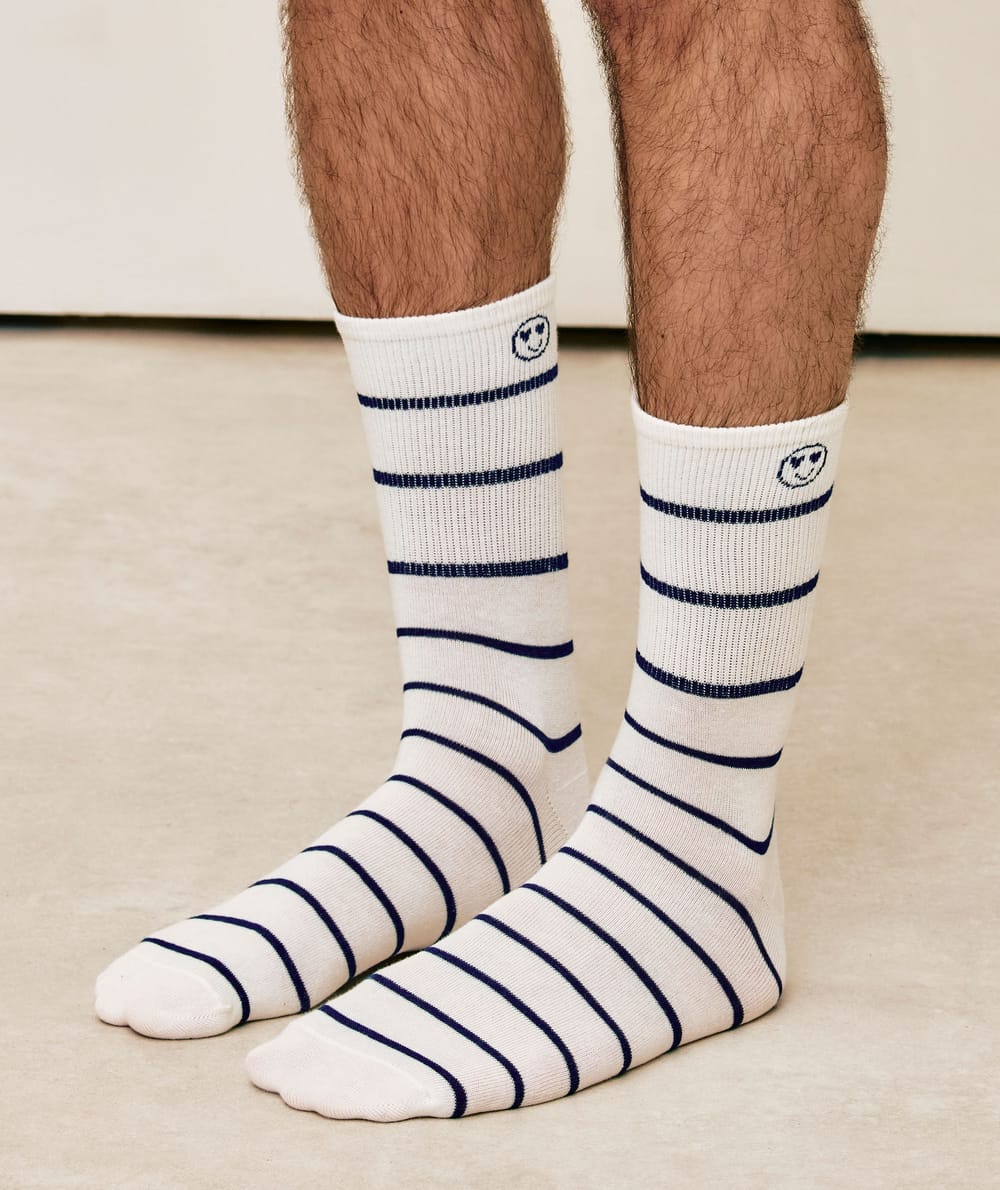 Cotton socks with stripes and smiley;