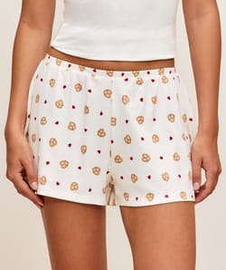 Printed jersey shorts with pretzels and hearts;