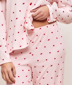 Ribbed jersey trousers with heart pattern;