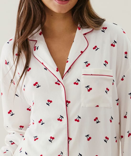 Ribbed jersey shirt with cherry print;