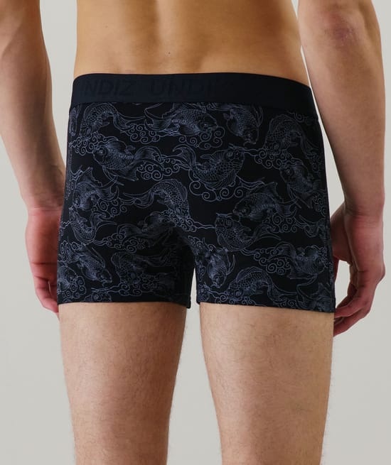 White patterned boxer shorts;