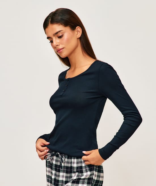 Long sleeve ribbed jersey top;