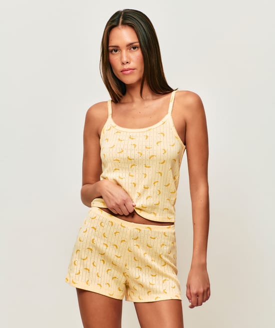 Short in printed pointelle bananas;