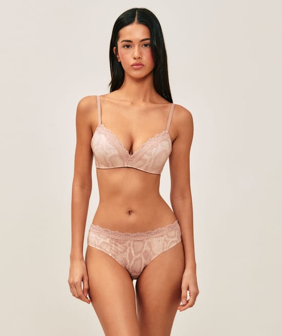Push-up triangle bra in microfiber snake print;