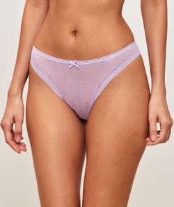 Mesh panties with embroidered hearts;