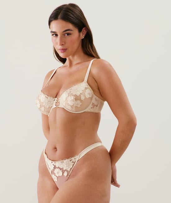 Balconette bra with embroidery;