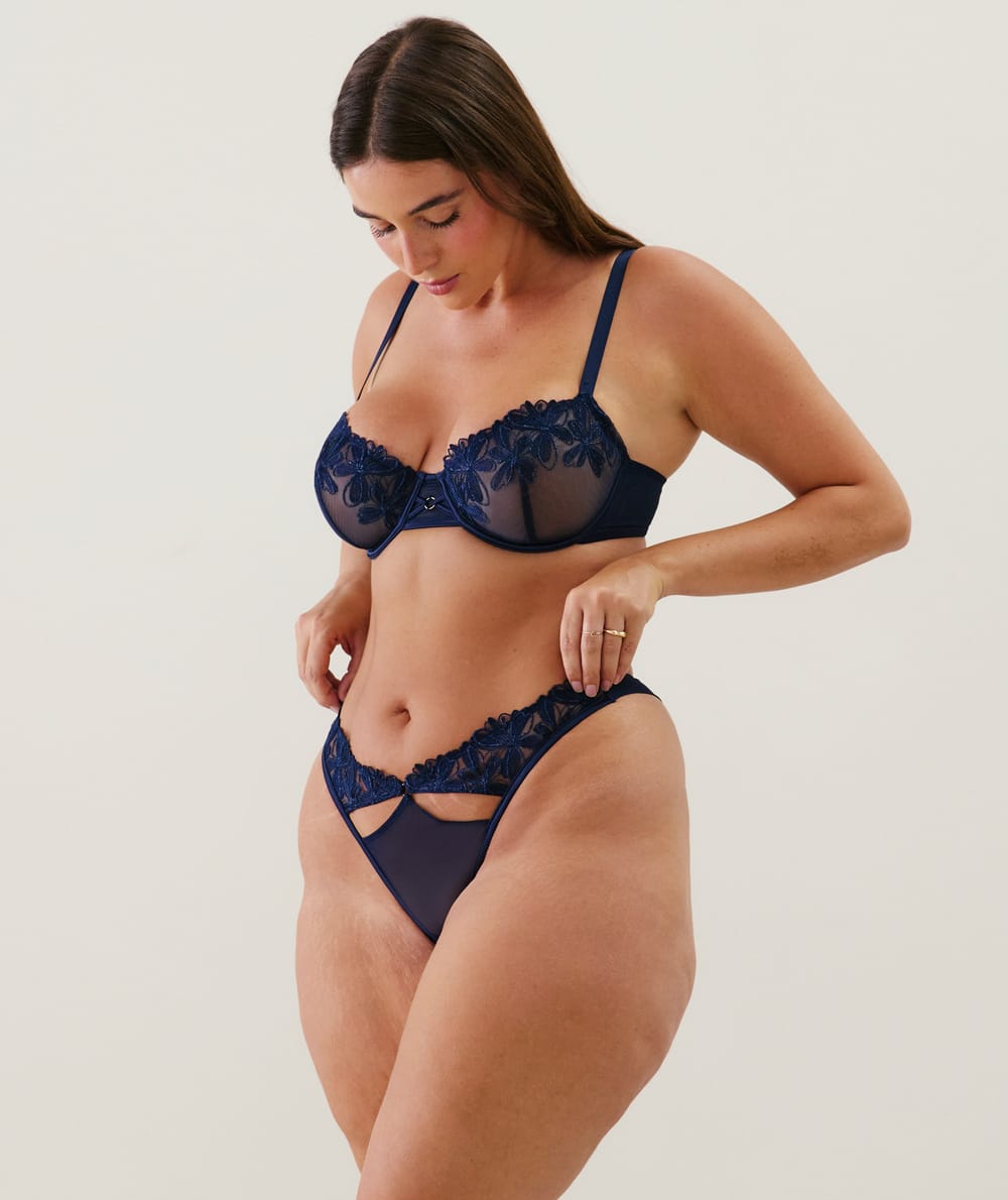 Balconette bra with embroidery;