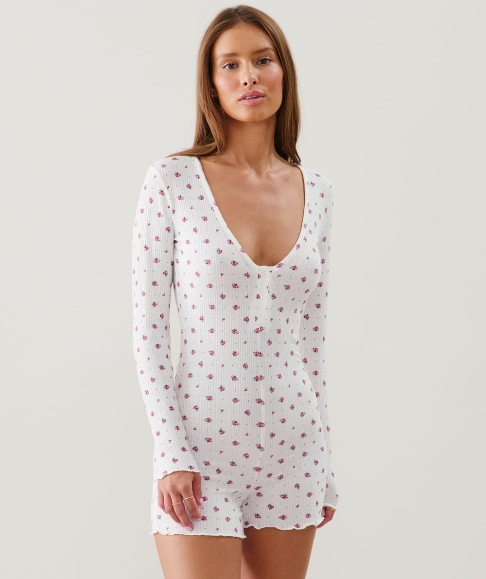 Floral print jersey jumpsuit;