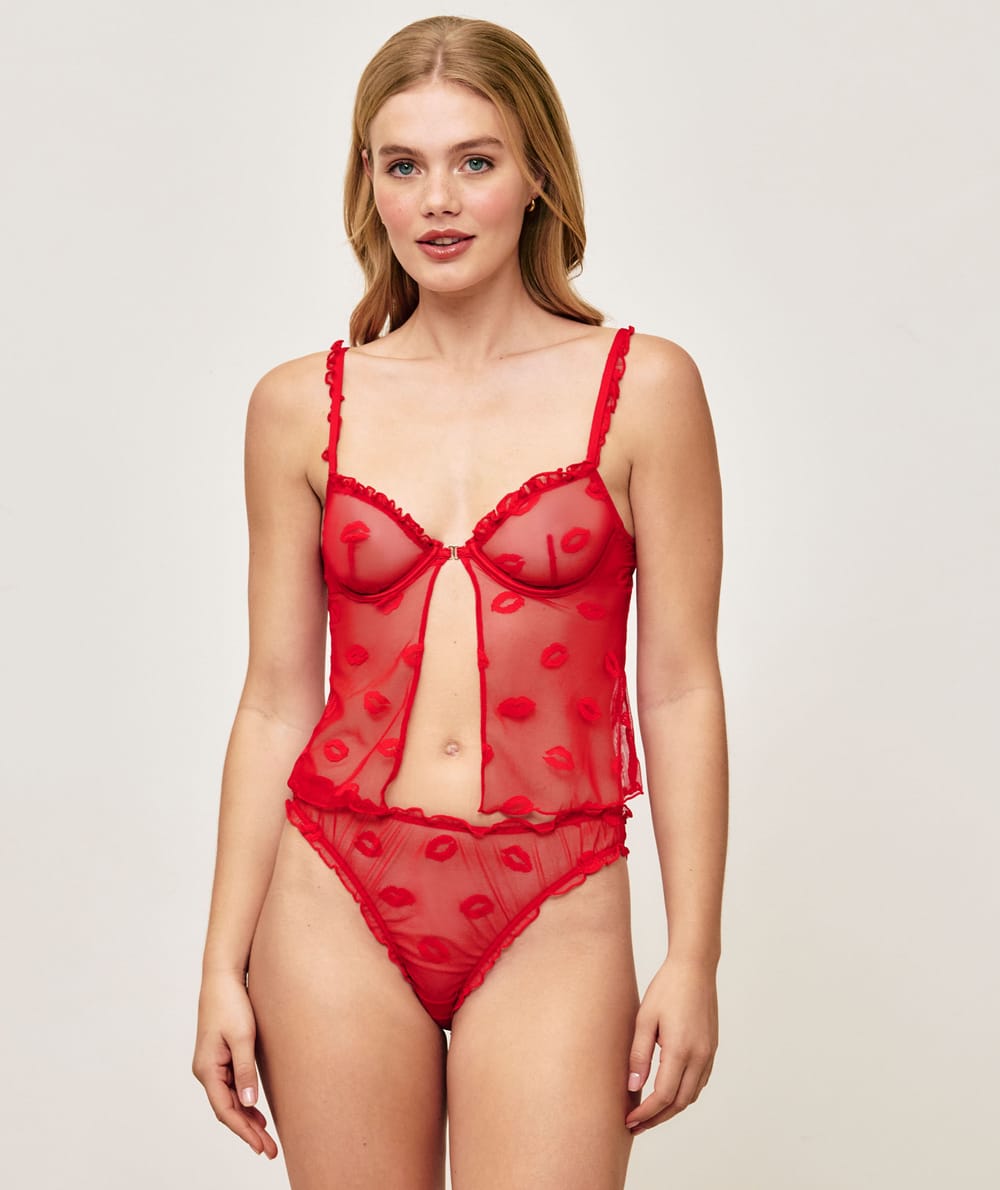 Caraco corbeille en mesh broderies bouches;