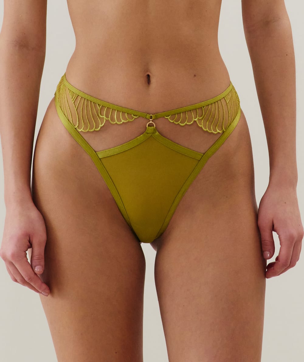 Embroidered tulle thong;
