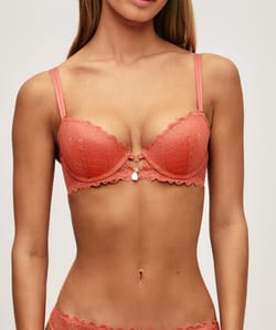 Lace push-up bra with golden lurex thread and jewel;