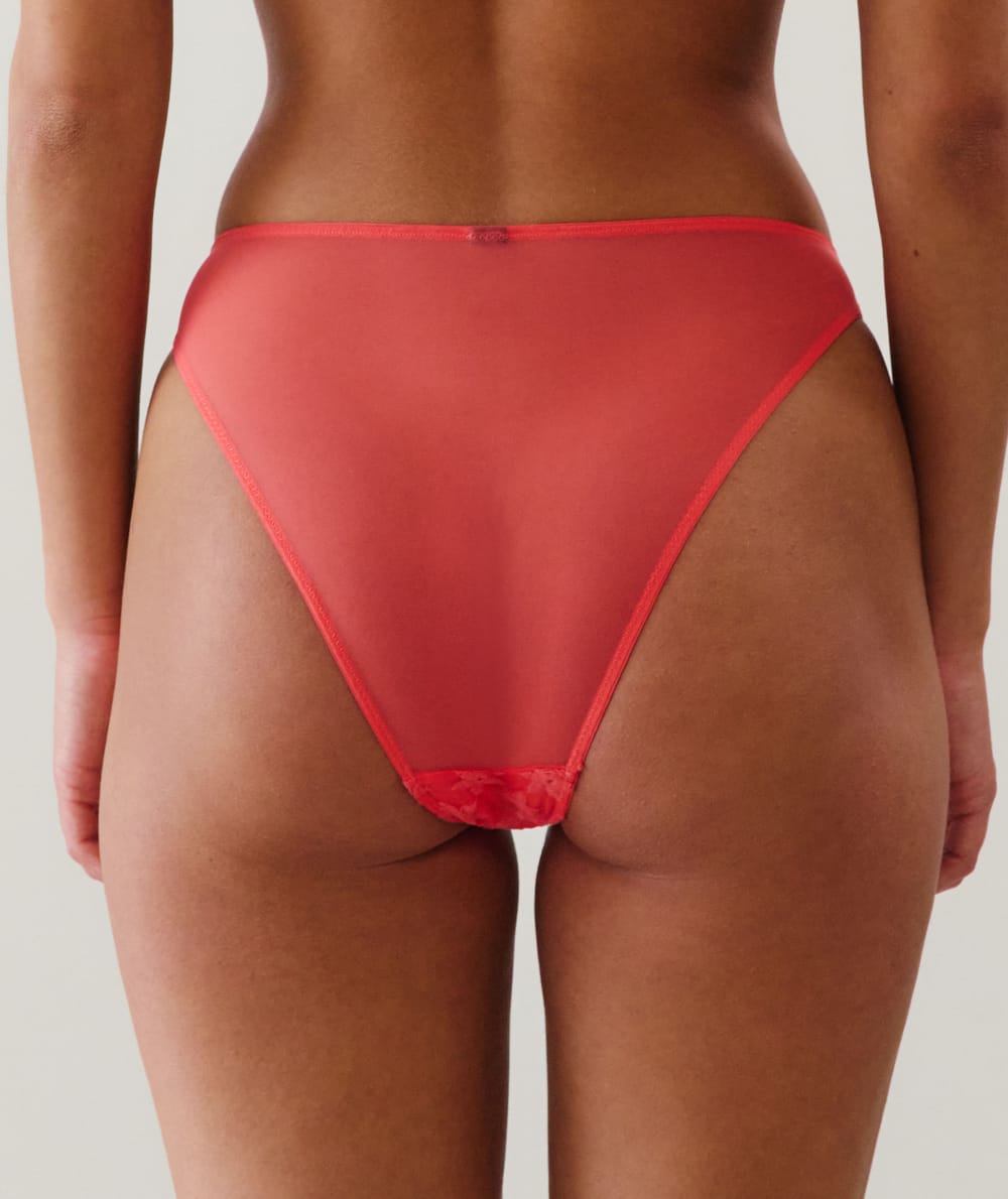 Embroidered tulle panties - coral;