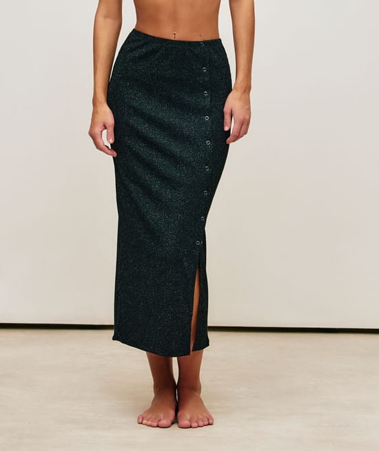 Sparkly long skirt with slit;