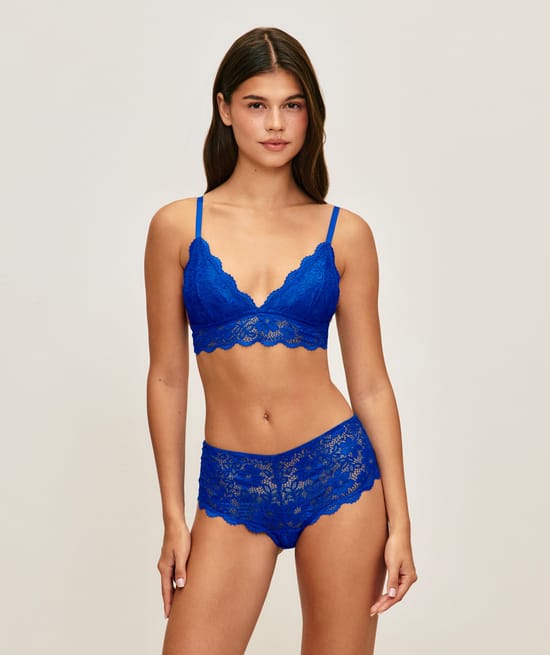 Lace floral push-up triangle bra;