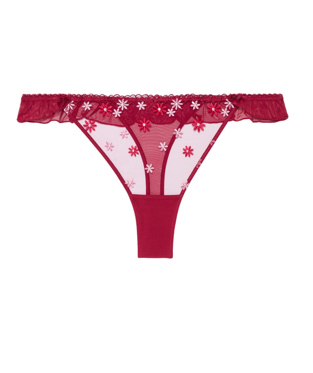 Brief with embroidered floral patterns;