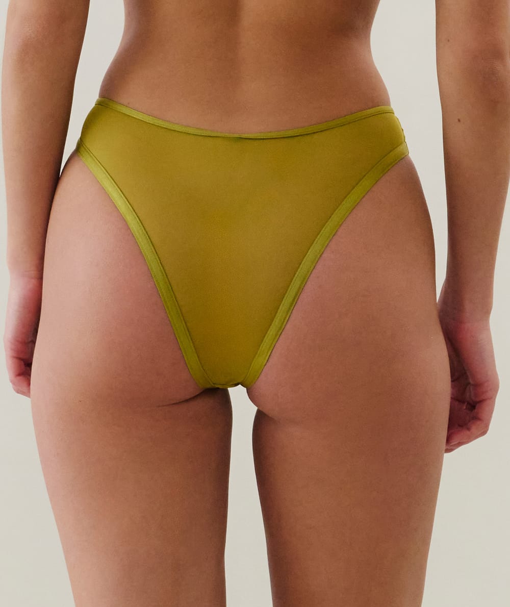 Embroidered tulle thong;