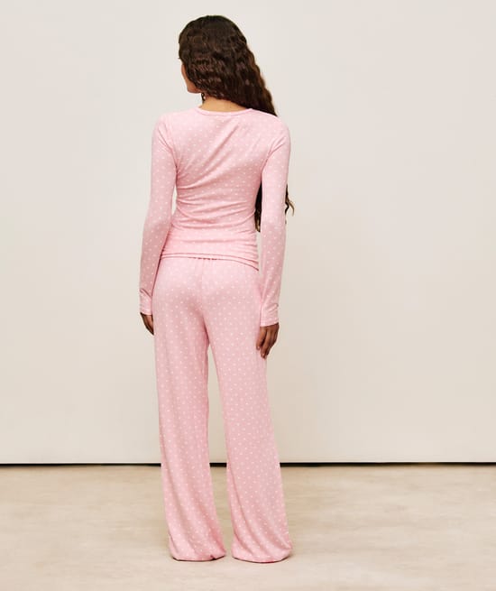 Pantalon en maille thermique motifs coeurs;