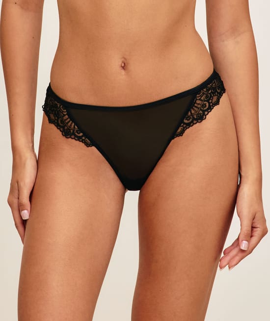 Tanga en mesh avec broderie;