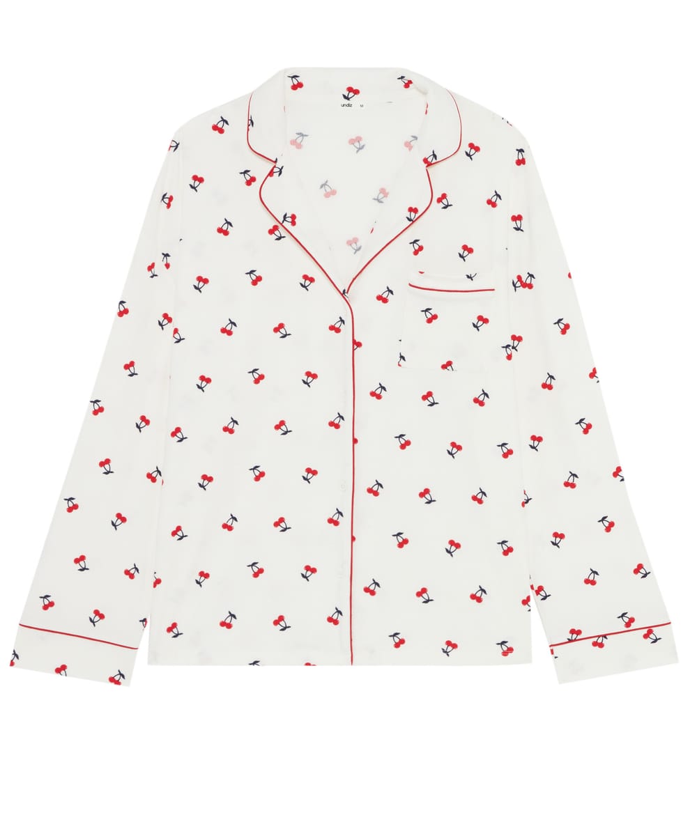 Ribbed jersey shirt with cherry print;