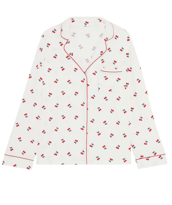 Ribbed jersey shirt with cherry print;