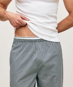 Checked poplin trousers with integrated belt;