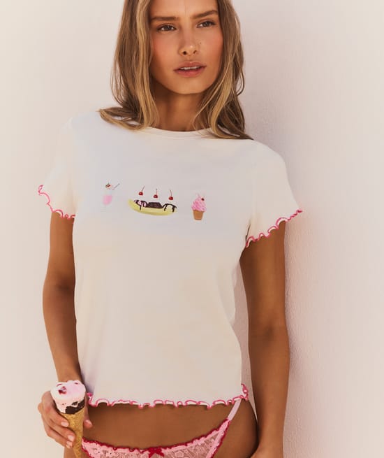 Light jersey T-shirt with ice cream print;