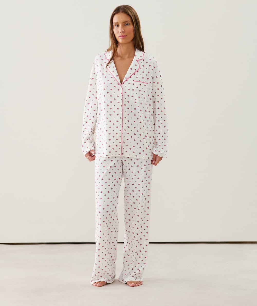 Ribbed jersey shirt with floral patterns;