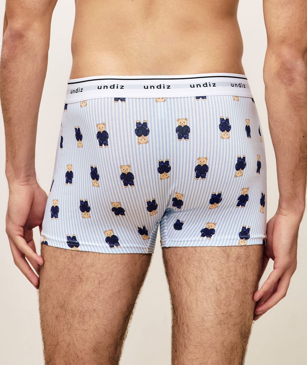 Gestreepte katoenen boxershort met berenpatroon;