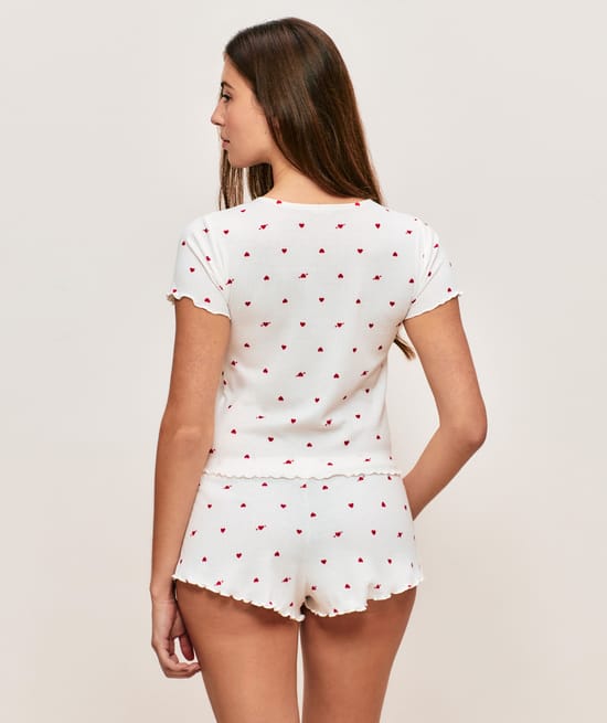 Short en jersey c&ocirc;tel&eacute; motifs c&oelig;urs;