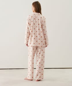 Teddy bear print flannel trousers;